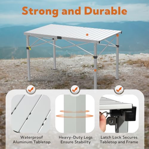 Portable Outdoor Camping Table for 2-6 Person, Foldable with Aluminum Roll-Up Top and Carry Bag P297255