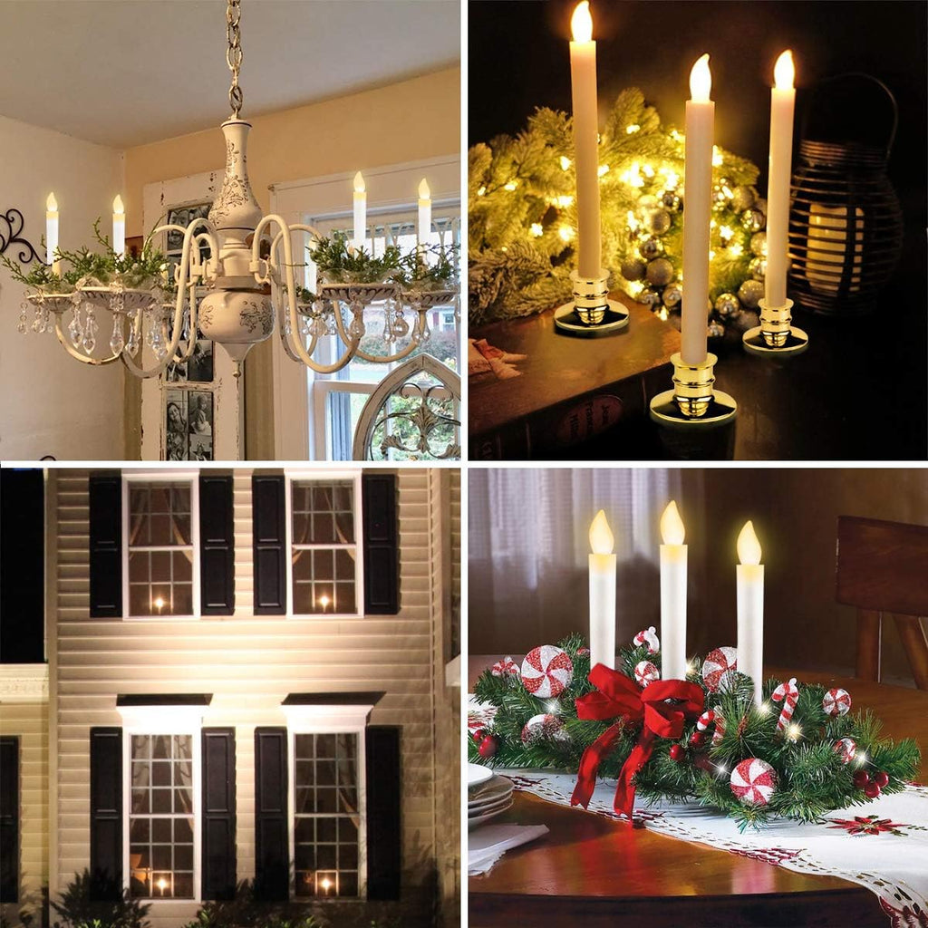 6 Pack Christmas Window Candles with Timer, LED Flameless Taper Lights, Gold Holders & Suction Cups M452