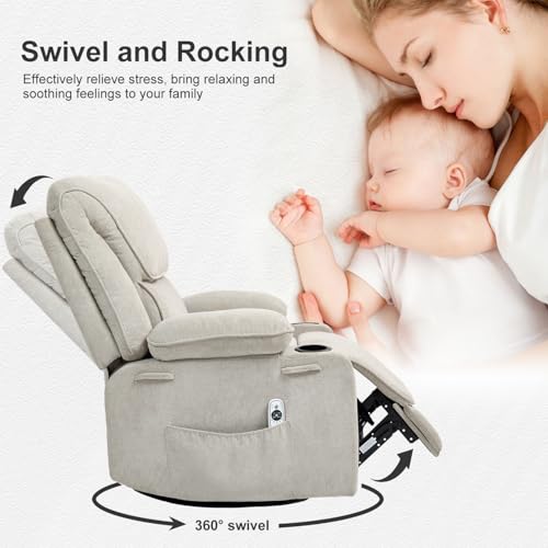 Massage Recliner Chair with Heat, Swivel Rocking, Cup Holders L468