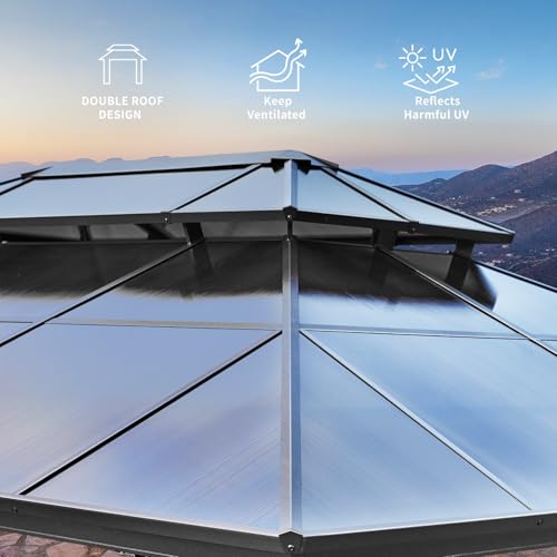 10x13 Hardtop Gazebo with Polycarbonate Double Roof, Aluminum Frame, Curtains and Netting S2701