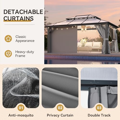 12x16 Hardtop Gazebo with Netting and Curtains for Patio K27275