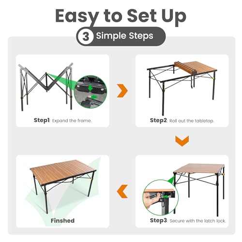 Portable Outdoor Camping Table for 2-6 Person, Foldable with Aluminum Roll-Up Top and Carry Bag P297255