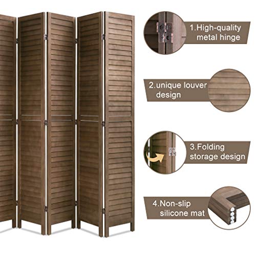 6 Panel Wood Room Divider Privacy Screen Freestanding White U13428