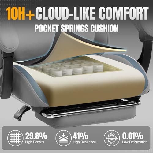 Gaming Chair Ergonomic Office Chair with Foot Rest, Breathable Fabric Computer Chair with Headrest and Lumbar Support O7023