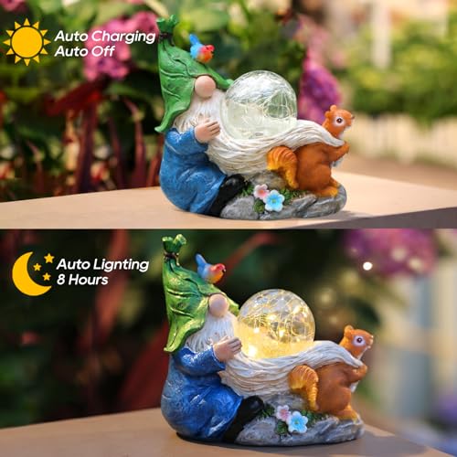 Solar Gnome Statue with Lighted Flower for Outdoor Yard Decor Q91102