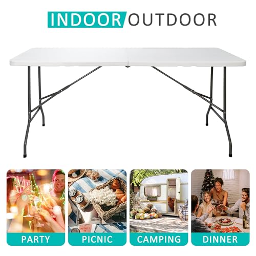 Portable 4 Foot Plastic Folding Table, Indoor Outdoor Heavy Duty, White Y15191