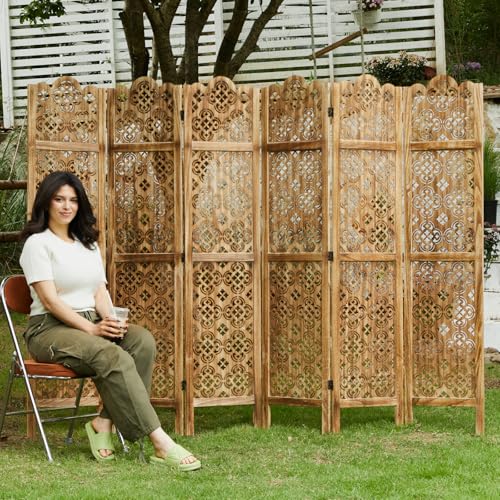 Wood Carved Room Divider 4 Panel Folding Partition Screen X503933