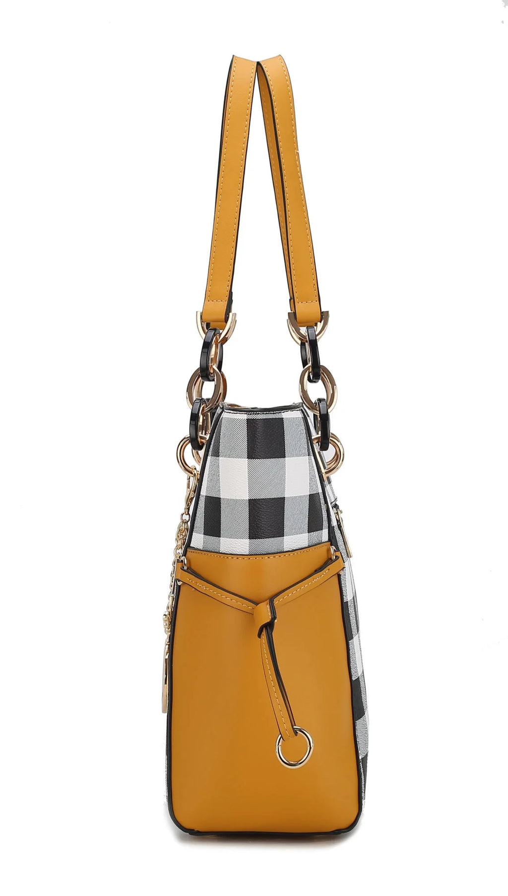 Checkered Tote Handbag with Wallet Z717