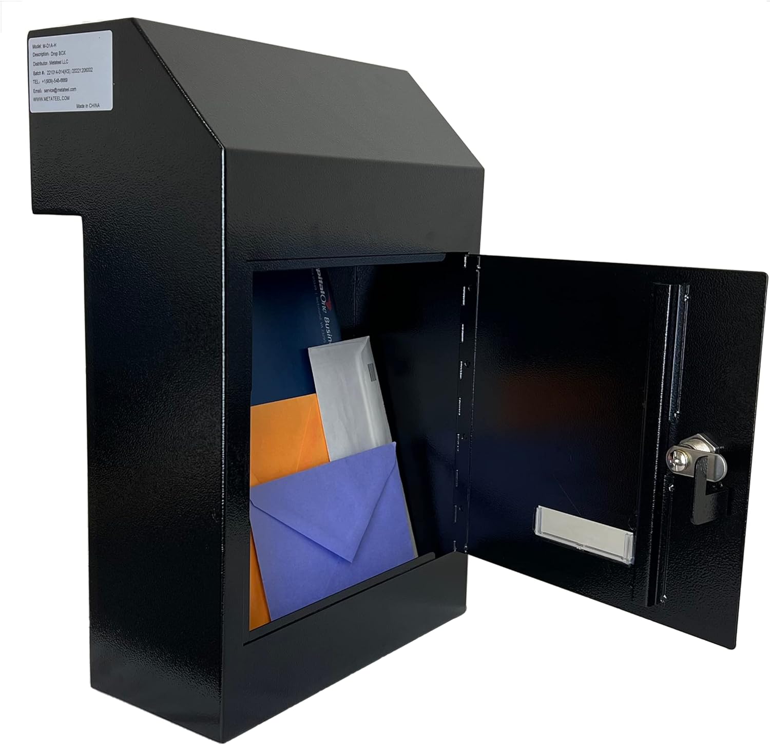 Door Drop Box for Mail, Rent, Deposit, and Night Key, Locking Steel Mailbox with Rear Access, Black G160