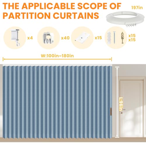 Blackout Accordion Room Divider Curtains with Ceiling Track for Bedroom Patio Sliding Door Q924855