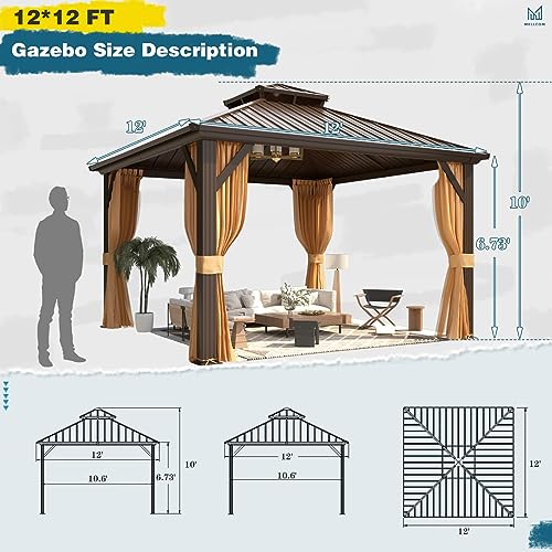 10x13 Hardtop Gazebo with Polycarbonate Double Roof, Aluminum Frame, Curtains and Netting S2701