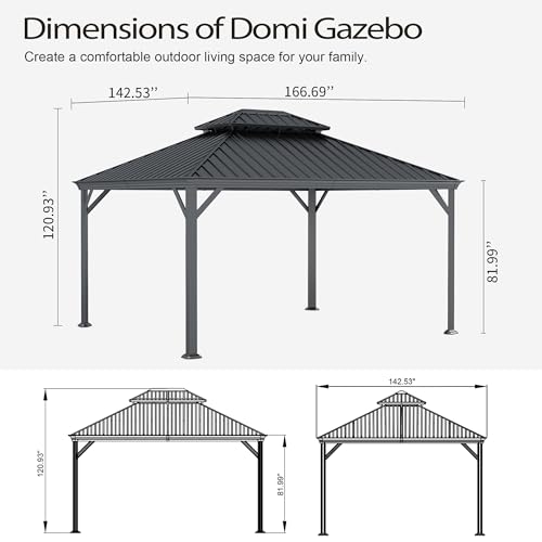 10 x 10 ft Hardtop Gazebo with Netting and Curtains, Galvanized Steel Roof for Patio K80436