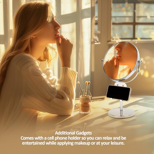 8" LED Lighted Makeup Mirror, 1x/10x Magnifying, 3 Colors, Rechargeable T478