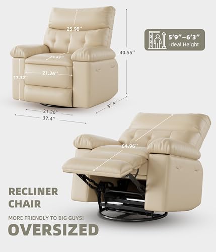 Electric Swivel Massage Chair, Power Rocking Recliner with Vibration and Heating, PU Leather Single Sofa with USB Port T171945