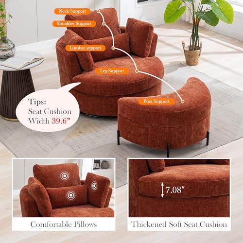 Oversized Swivel Barrel Chair with Ottoman, Chenille, Beige M813