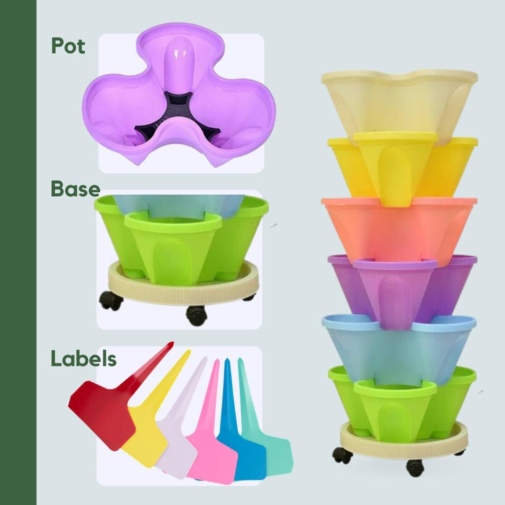 Vertical Garden with Wheels and Plant Labels - Stackable Planter 3 Pots M125