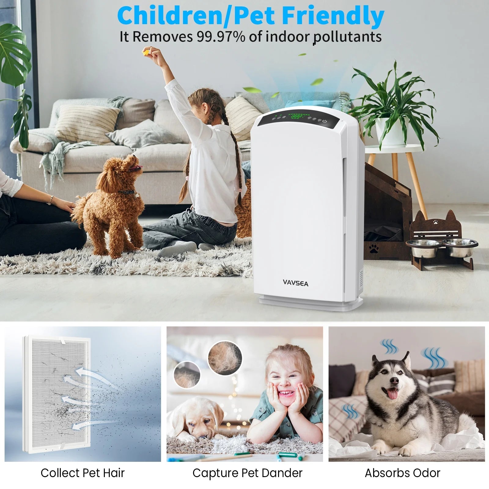 HEPA Air Purifier for Large Rooms, Pet Hair, Allergies, Odors H806