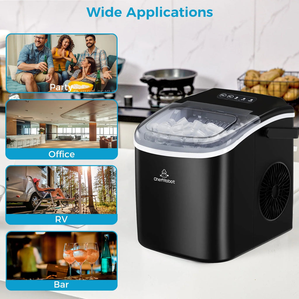 Ice Maker Countertop, Self-Cleaning, 26.5 lbs in 24 Hrs, Black R737