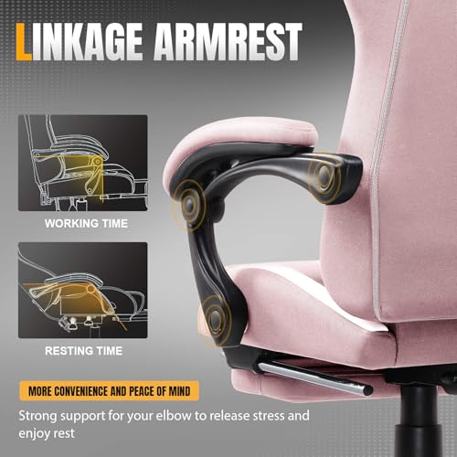 Gaming Chair Ergonomic Office Chair with Foot Rest, Breathable Fabric Computer Chair with Headrest and Lumbar Support O7023