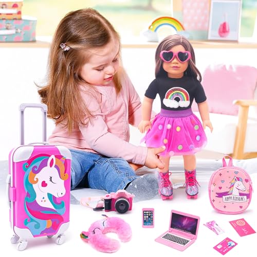 18 Inch Doll Travel Set with Suitcase, Dress, and Accessories B481