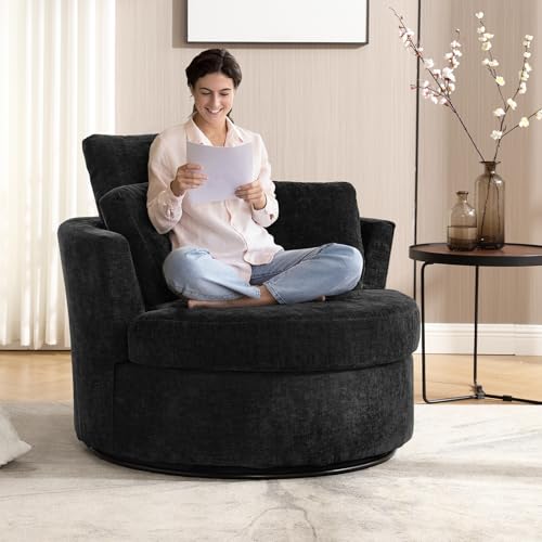 Round Swivel Barrel Chair with Ottoman for Living Room Bedroom G375183