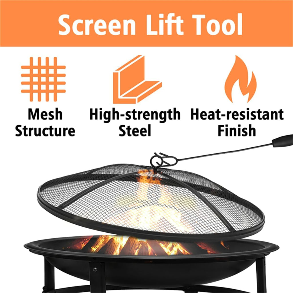Outdoor Wood Burning Fire Pit with Spark Screen and Log Grate M2142