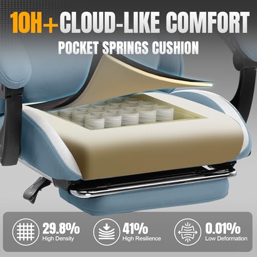 Gaming Chair Ergonomic Office Chair with Foot Rest, Breathable Fabric Computer Chair with Headrest and Lumbar Support O7023