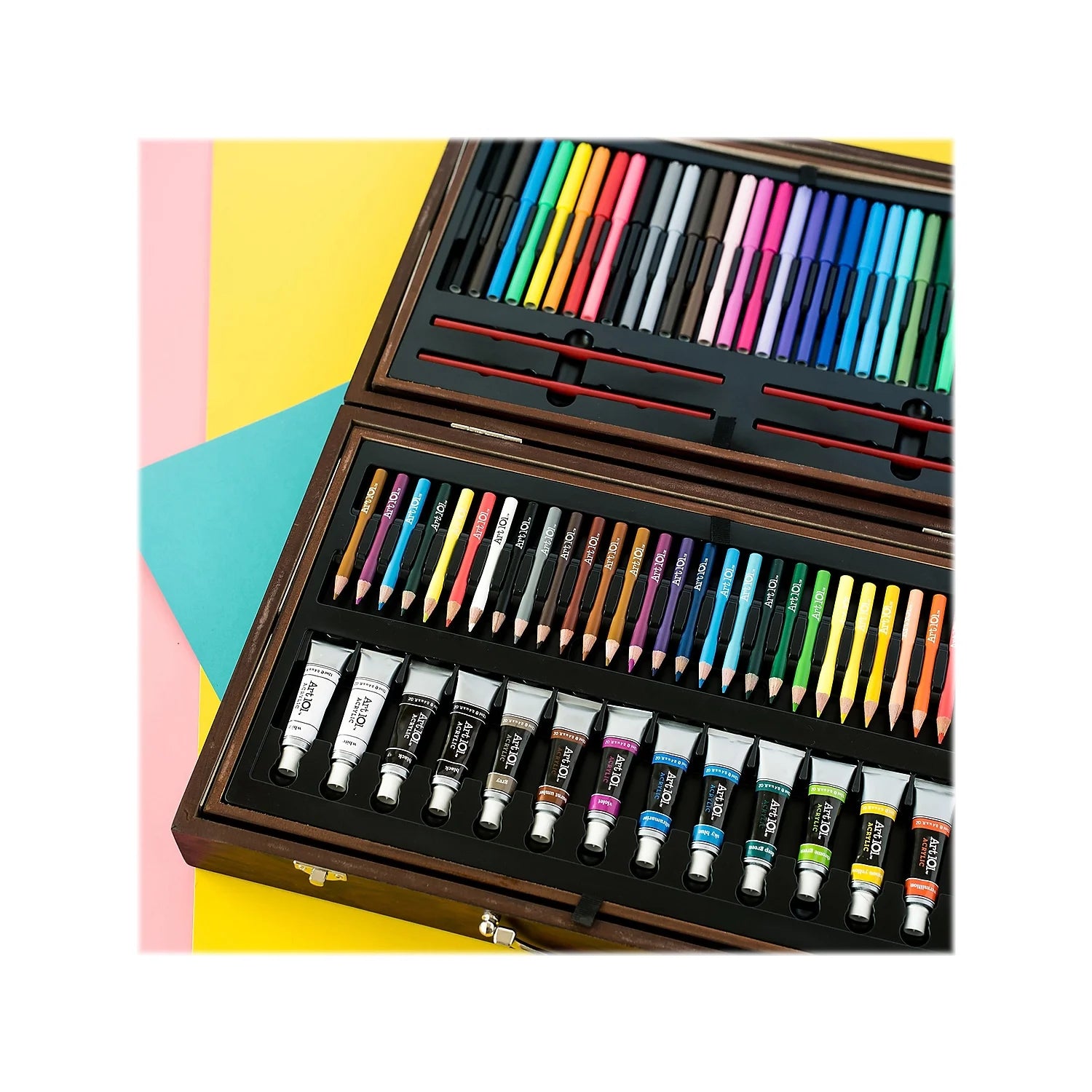 Deluxe Multifunctional Art Set with 215 Pieces in Wood Case T31479