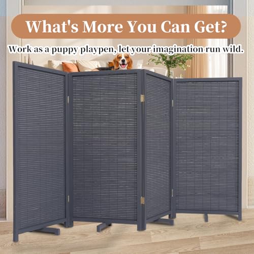 Bamboo Room Divider 4 Panel Freestanding Folding Privacy Screen T33053