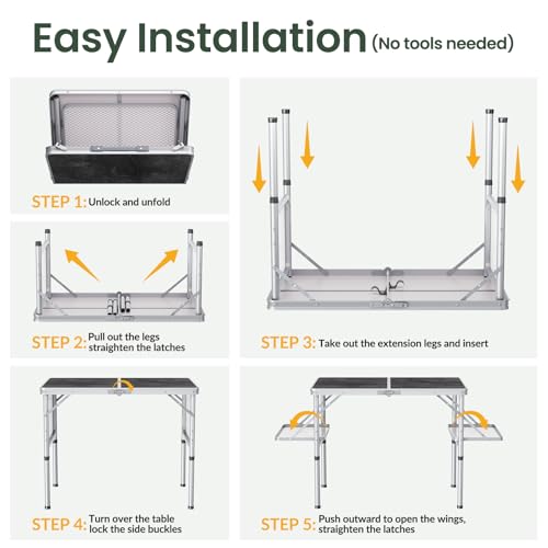Folding Camping Table Small 2ft, Portable with Extra Space, Aluminum V581