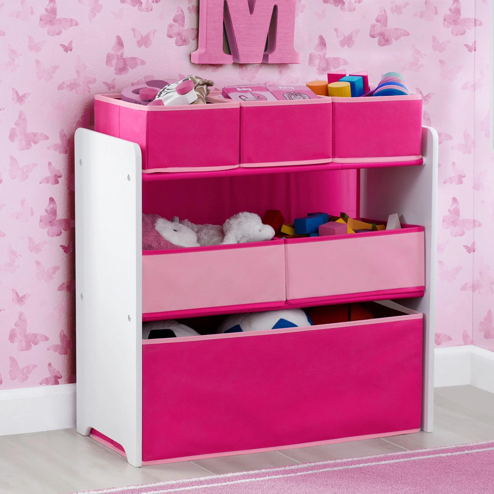 Toy Organizer with 6 Bins, White/Pink L483002
