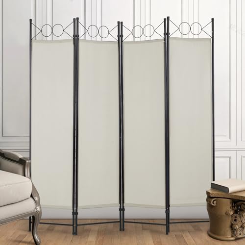 4 Panel Room Divider 6FT Steel Frame Folding Privacy Screen G872592