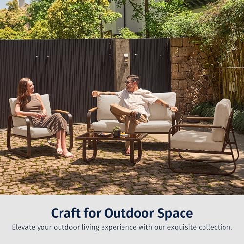 4-Piece Outdoor Patio Furniture Set with Sofa and Tempered Glass Table B6490