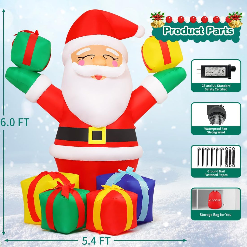 6 ft Christmas Santa Inflatables Outdoor Decorations with Built-in LEDs J4870