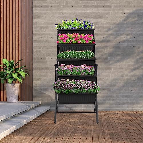 Vertical Raised Garden Bed, 5 Tiers Elevated Planter Box with Hooks for Vegetables Flowers Z6444