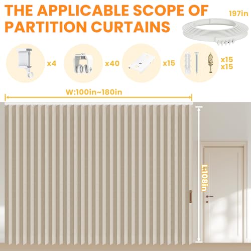 Blackout Accordion Room Divider Curtains with Ceiling Track for Bedroom Patio Sliding Door Q924855