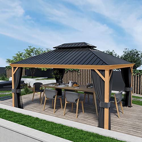10 x 12 ft Hardtop Gazebo with Galvanized Steel Double Roof, Netting and Curtains X356