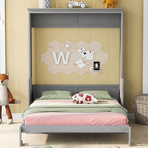 Queen Size Murphy Bed with Cabinet and LED Lights M1232