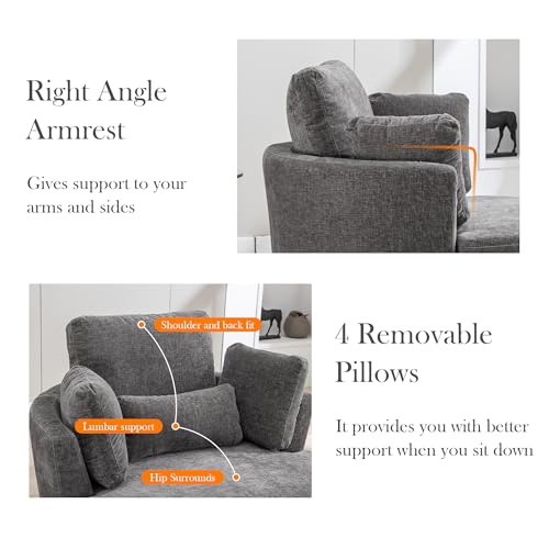 Oversized Swivel Barrel Chair with Ottoman, Chenille, Beige M813