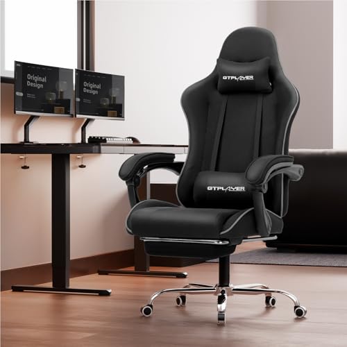 Gaming Chair with Footrest and Lumbar Support, Height Adjustable, Blue Y9034