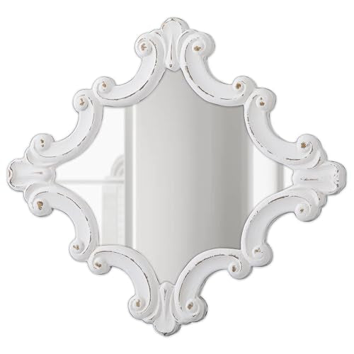 Distressed White Wood Wall Mirror 21x24 Inch S3332
