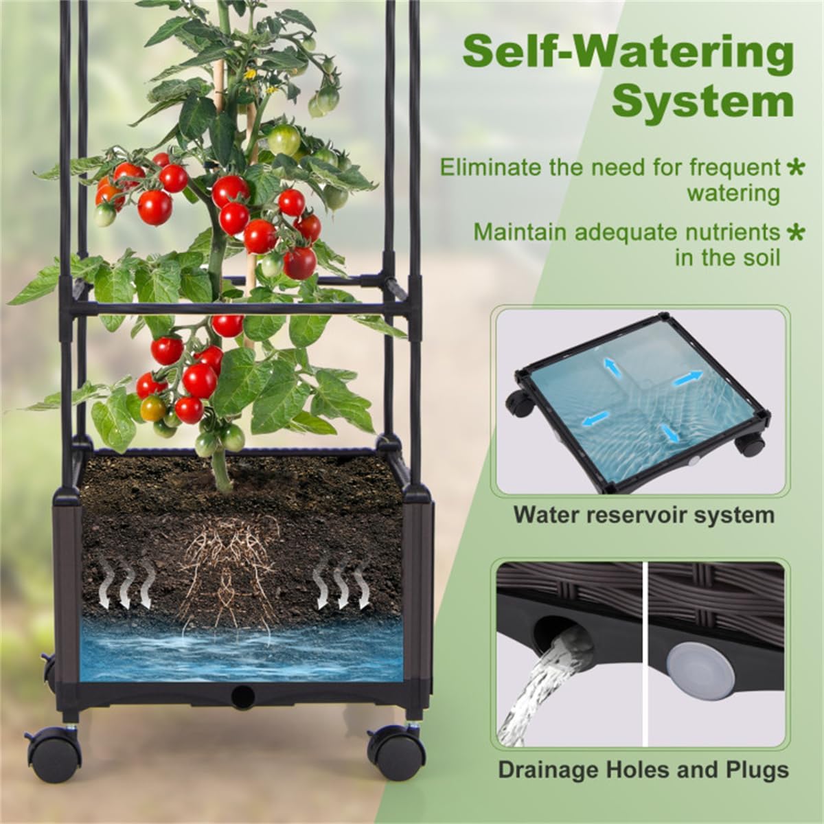 Raised Garden Bed Planter Box with Trellis for Climbing Plants Outdoor Y834