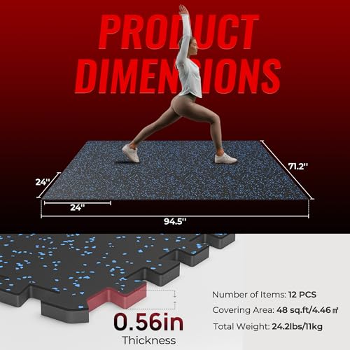 24 Pcs Interlocking Rubber Top Exercise Mats for Home Gym B471556