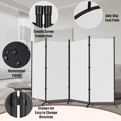 4 Panel Folding Room Divider Privacy Screen with Steel Frame F2996