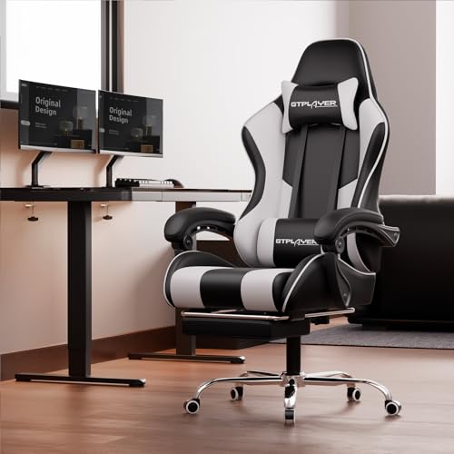 Gaming Chair with Footrest and Lumbar Support, Height Adjustable, Blue Y9034