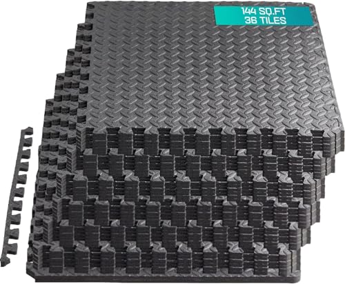 Puzzle Exercise Mat for Home Gym, EVA Interlocking Foam Floor Tiles with Border O344855