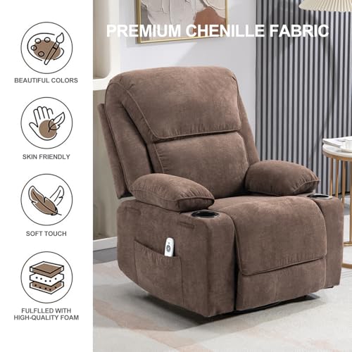 Massage Recliner Chair with Heat, Swivel Rocking, Cup Holders L468
