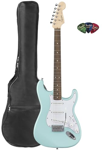 Stratocaster Electric Guitar Bundle with Amplifier, Gig Bag, Strap, Cable, Picks, and DVD F102