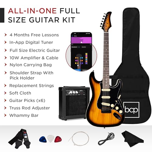 39in Full Size Beginner Electric Guitar Starter Kit with Case and Amp E13920