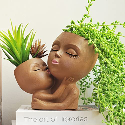 Mother and Child Face Planter Pot with Drainage Hole N455